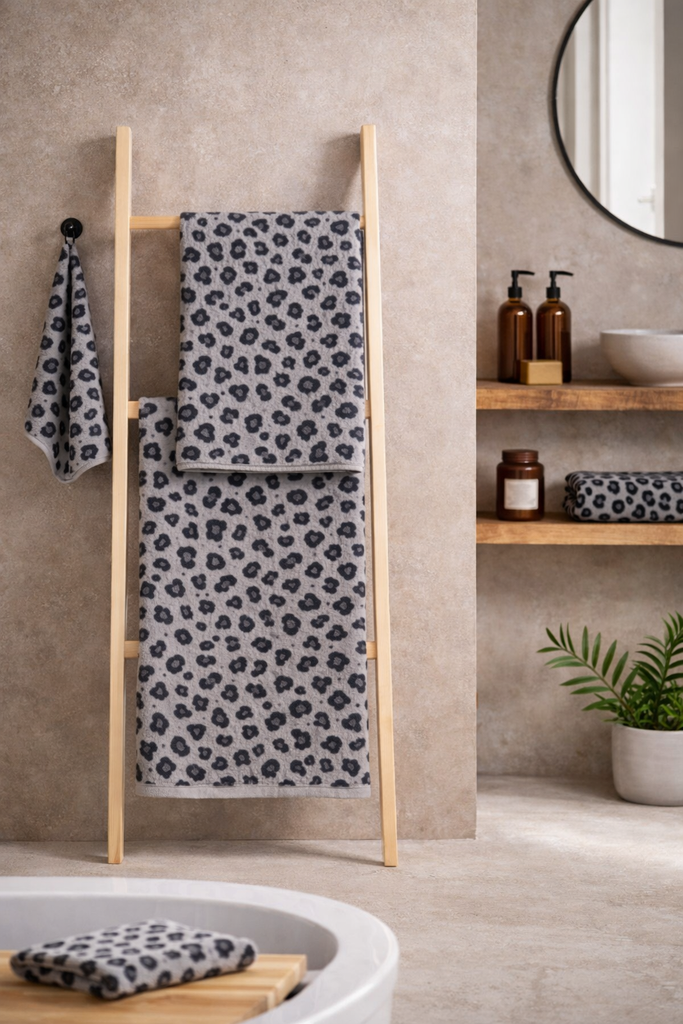 Leopard Jacquard Towel 500gsm Turkish Cotton Grey