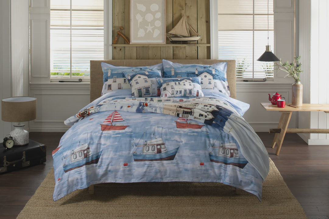 Lobster Creek Coastal Fishing Village Duvet Cover Set Kingsize