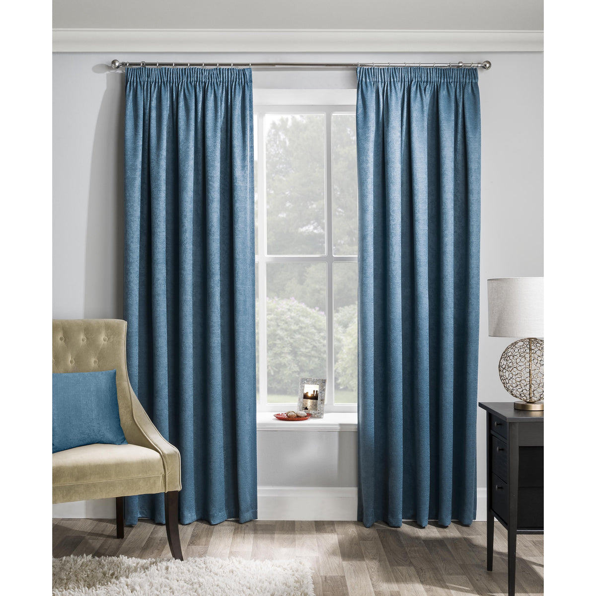 Matrix teal thermal pencil pleat curtains