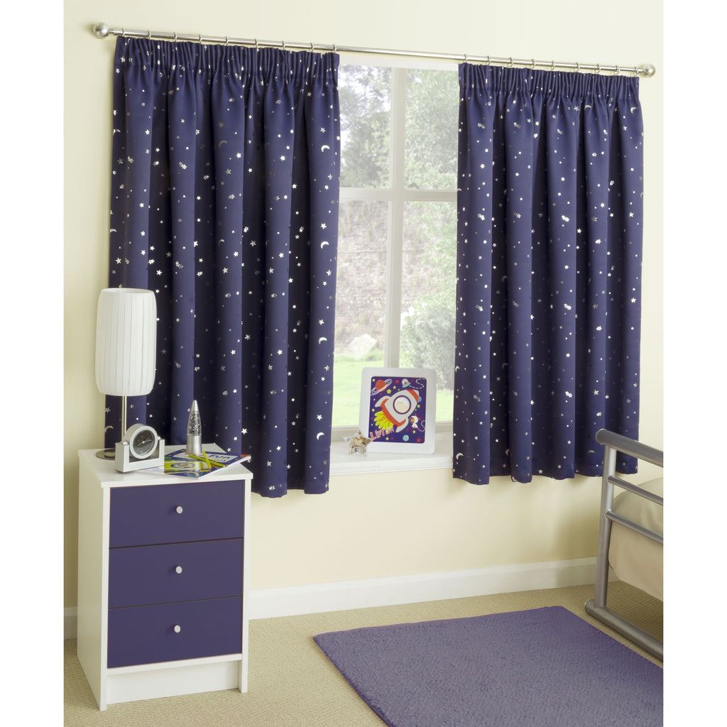 Moonlight Ready Made Room Darkening Tape Top Curtains Navy 66in x 90in