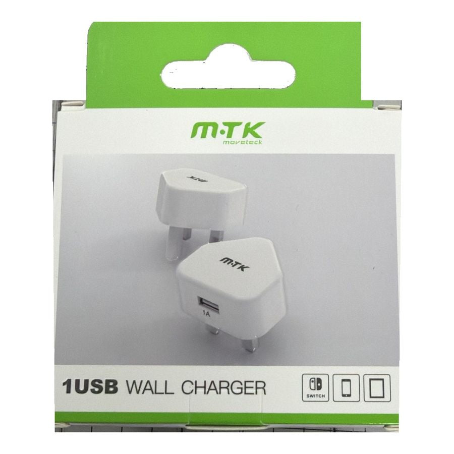 MTK Moveteck 1A USB-A Wall Charger - UK Plug - White (NA0325)