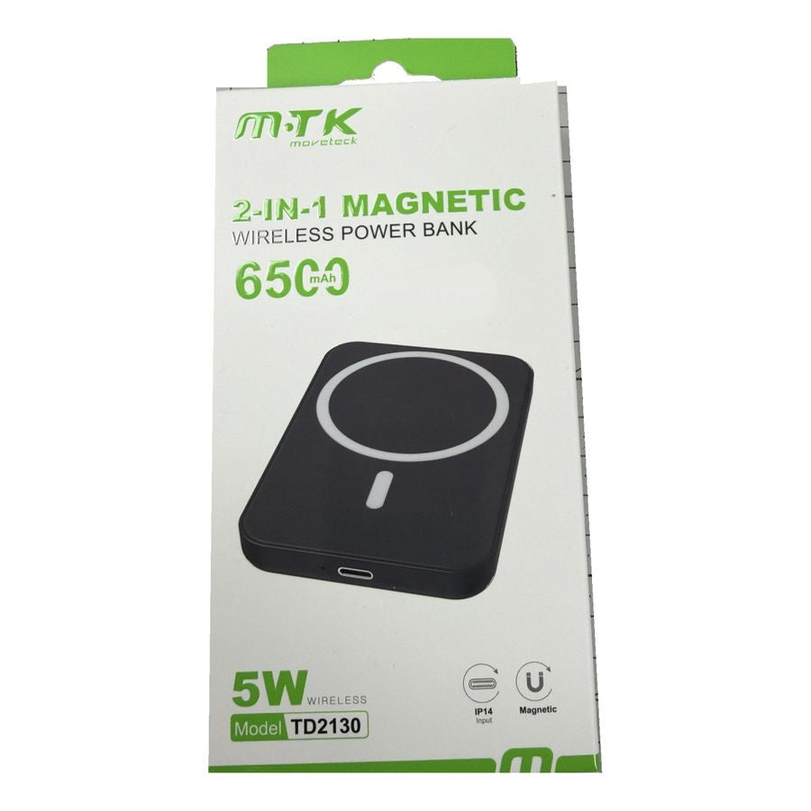 MTK Moveteck 6500mAh 2-in-1 Magnetic Wireless Power Bank - Black (TD2130)