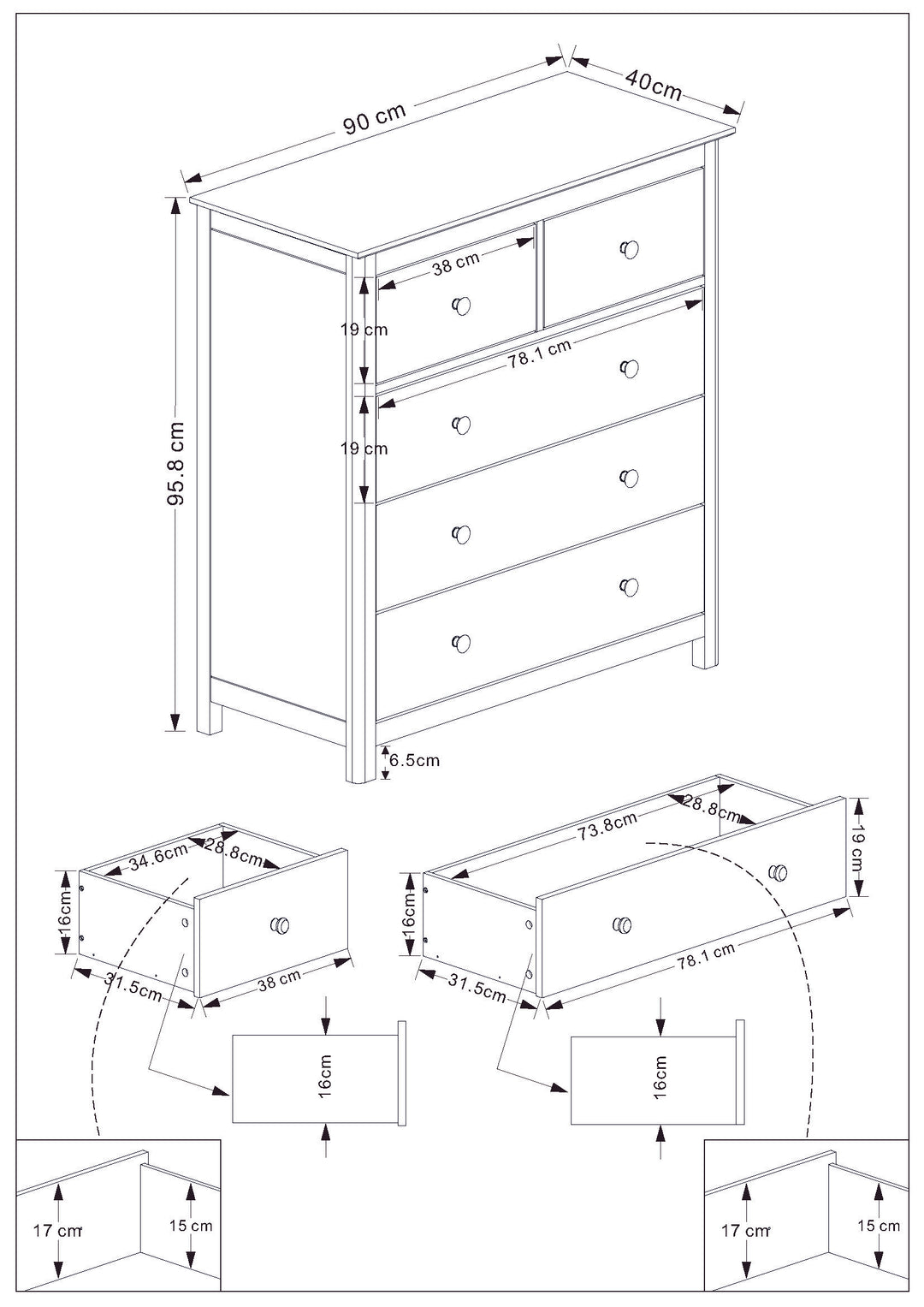 Nairn White 2 Door, 1 Drawer Wardrobe White  (DHD) Image 6