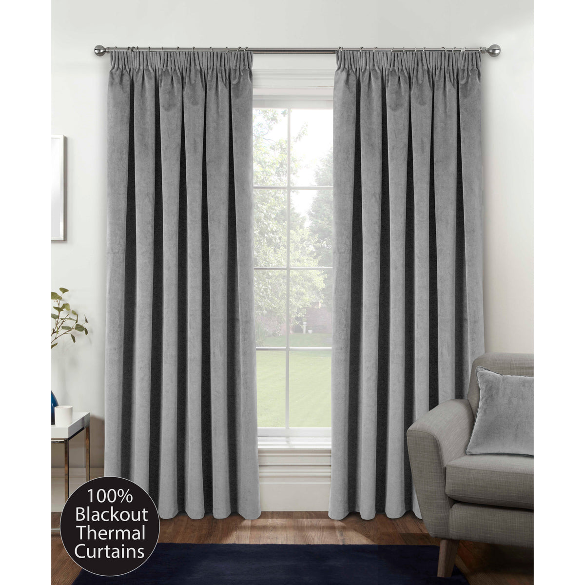 Oxford grey velvet blackout pencil pleat curtains