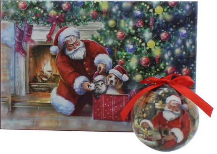 6 X 7.5cm Decoupage Balls - Santa And Gifts