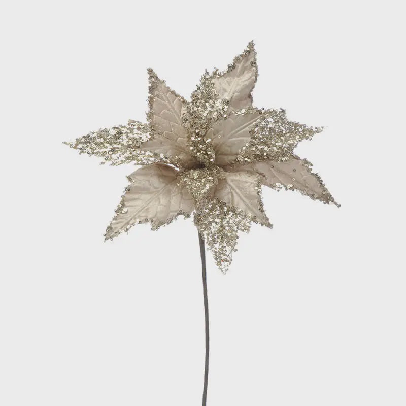 Champagne gold velvet poinsettia stem