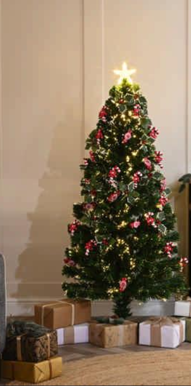 Holly And Candy Cane Fibre Optic 120cm Artificial Xmas Tree F120