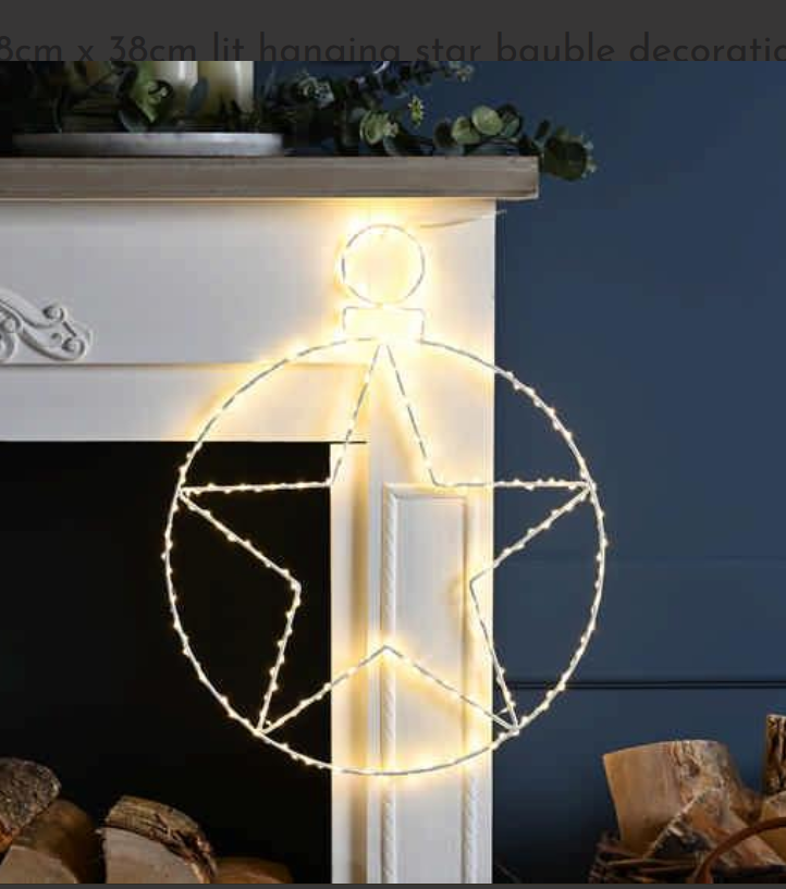 48cm X 38cm Lit Hanging Star Bauble Decoration