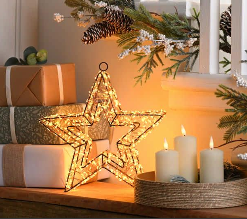 28cm lit black star with antique gold LEDs