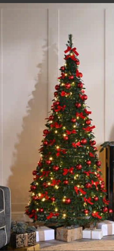 120cm Pre-Lit Green / Red Bow Pop Up Tree PC120