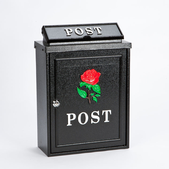 Arboria Wall Mounted Cast Iron Mailbox Red Rose Design