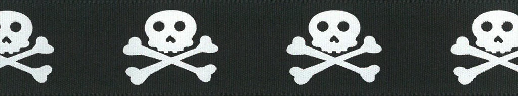 Ribbon: Skull & Bones: 25mm: Black and White - Sold By The Metre