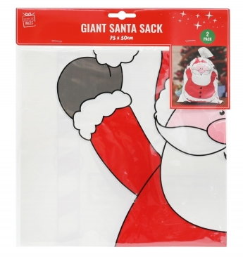 Giant Santa Sack Plastic with Drawstring 50x75cm Pack of 2