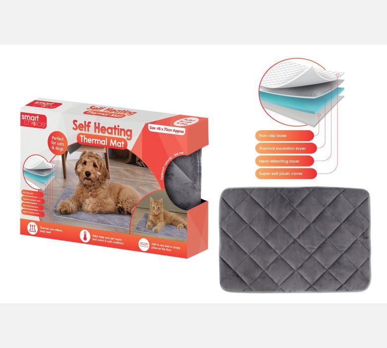 Grey self-heating pet mat for cats and dogs