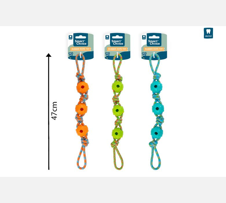 Smart Choice Rubber & Knotted Rope Pull Dog Toy 3 Col