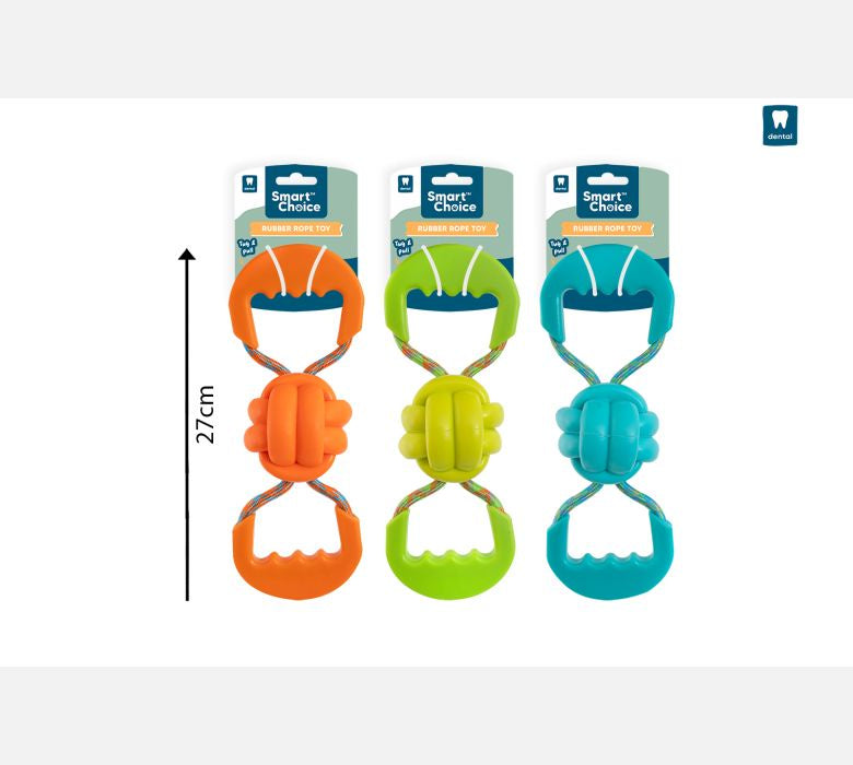 Smart Choice Rubber & Rope Pull Dog Toy 3 Colours