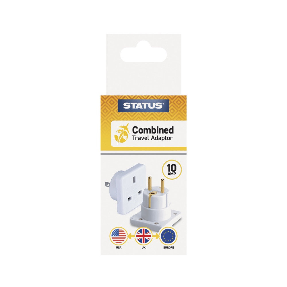 Status Combined Travel Adaptor - White - 2pk
