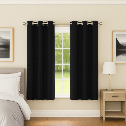 Supersoft Black curtains in a bedroom