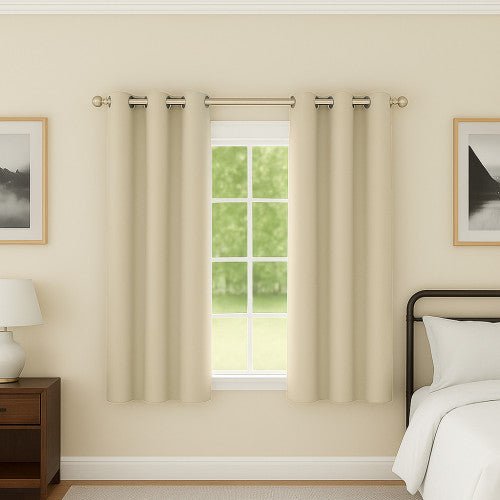 Supersoft Beige curtains in a bedroom