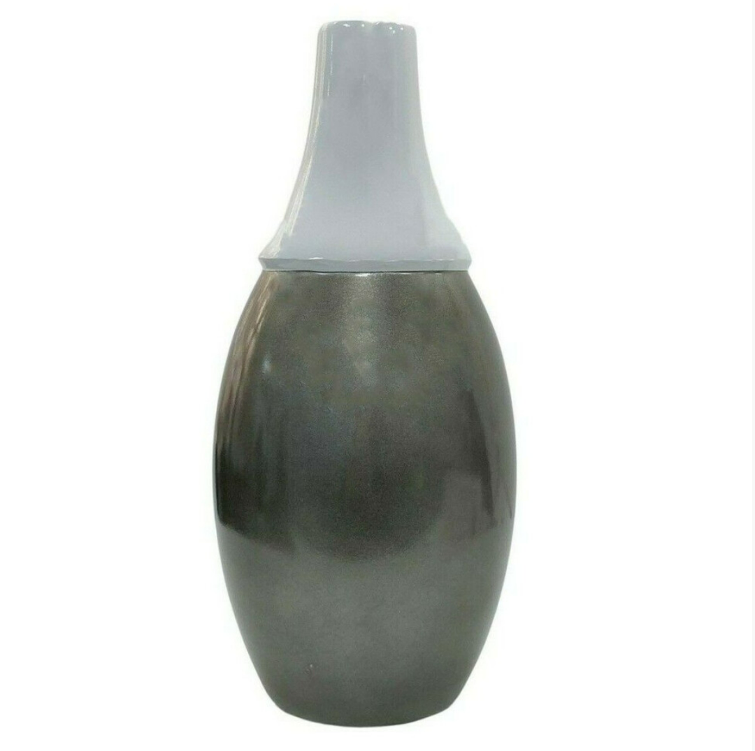 30cm White &amp; Silver Tall Ceramic Bottle Flower Vase Decorative Two Tone Ornament