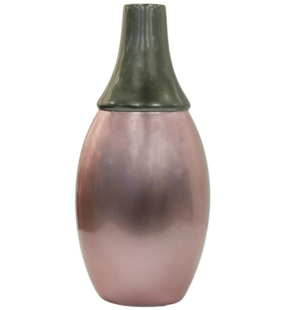 30cm Pink & Grey Tall Ceramic Decorative Flower Vase Two Tone Table Ornament