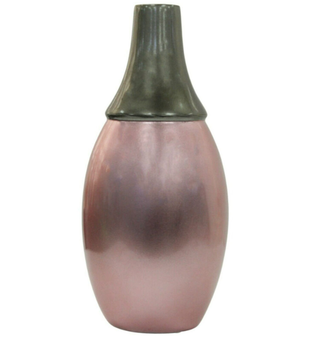 30cm Pink &amp; Grey Tall Ceramic Decorative Flower Vase Two Tone Table Ornament