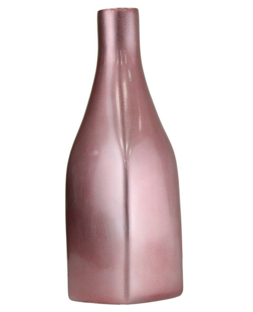 Pink Ceramic Vase - Square Decorative Vase Pearlized Bottle Neck Ornament 36cm