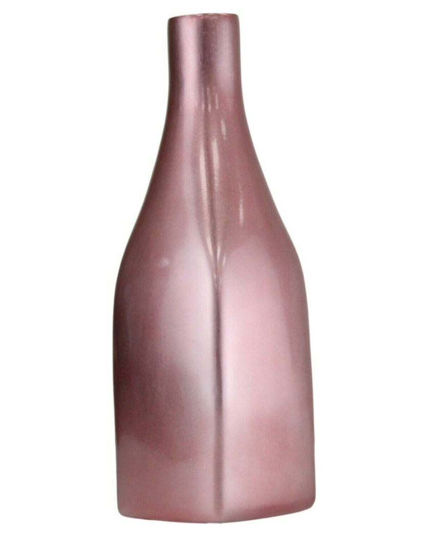 Pink Ceramic Vase - Square Decorative Vase Pearlized Bottle Neck Ornament 36cm