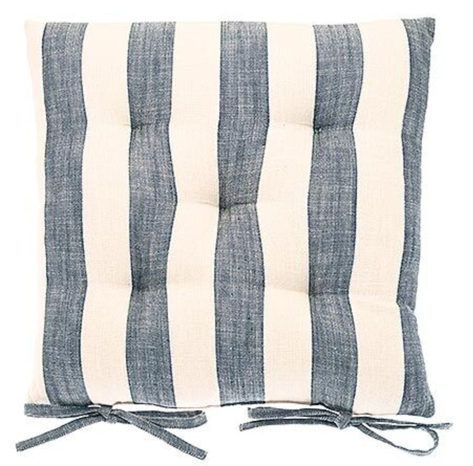Wide Stripe Seat Pad With Ties Flint Blue 38cm