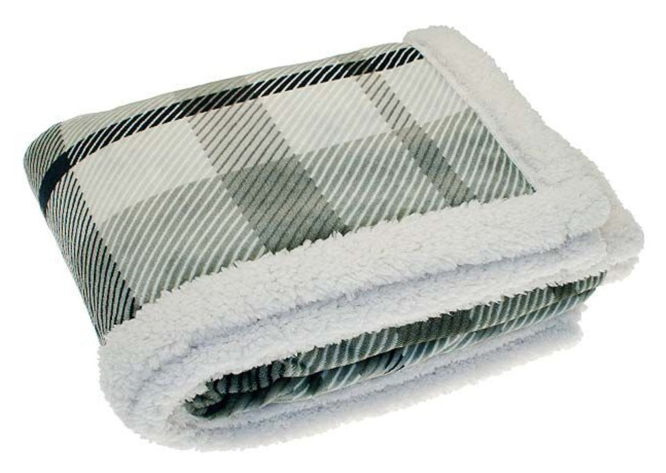 Check Sherpa Flannel Throw Blanket 130x170cm Grey