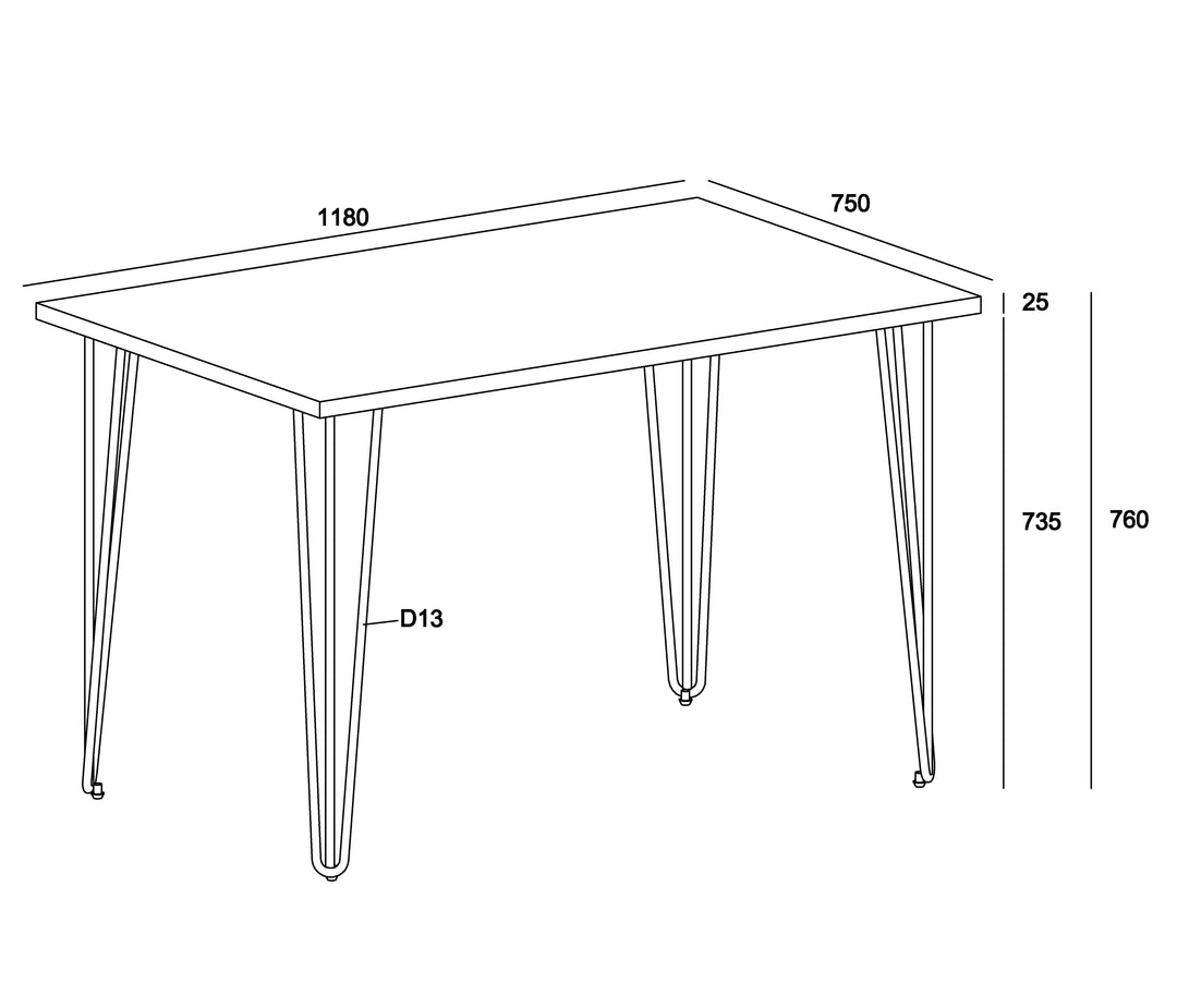 Augusta Waxed Pine Rectangular Dining Table with Black Metal Legs D884 (Self Assembly) (DHD)