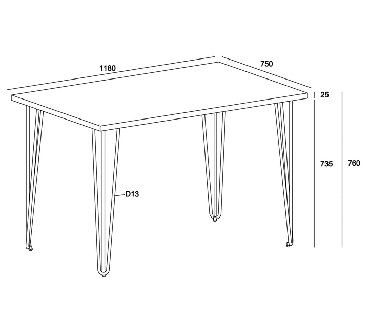 Augusta Waxed Pine Rectangular Dining Table with Black Metal Legs D884 (Self Assembly) (DHD)