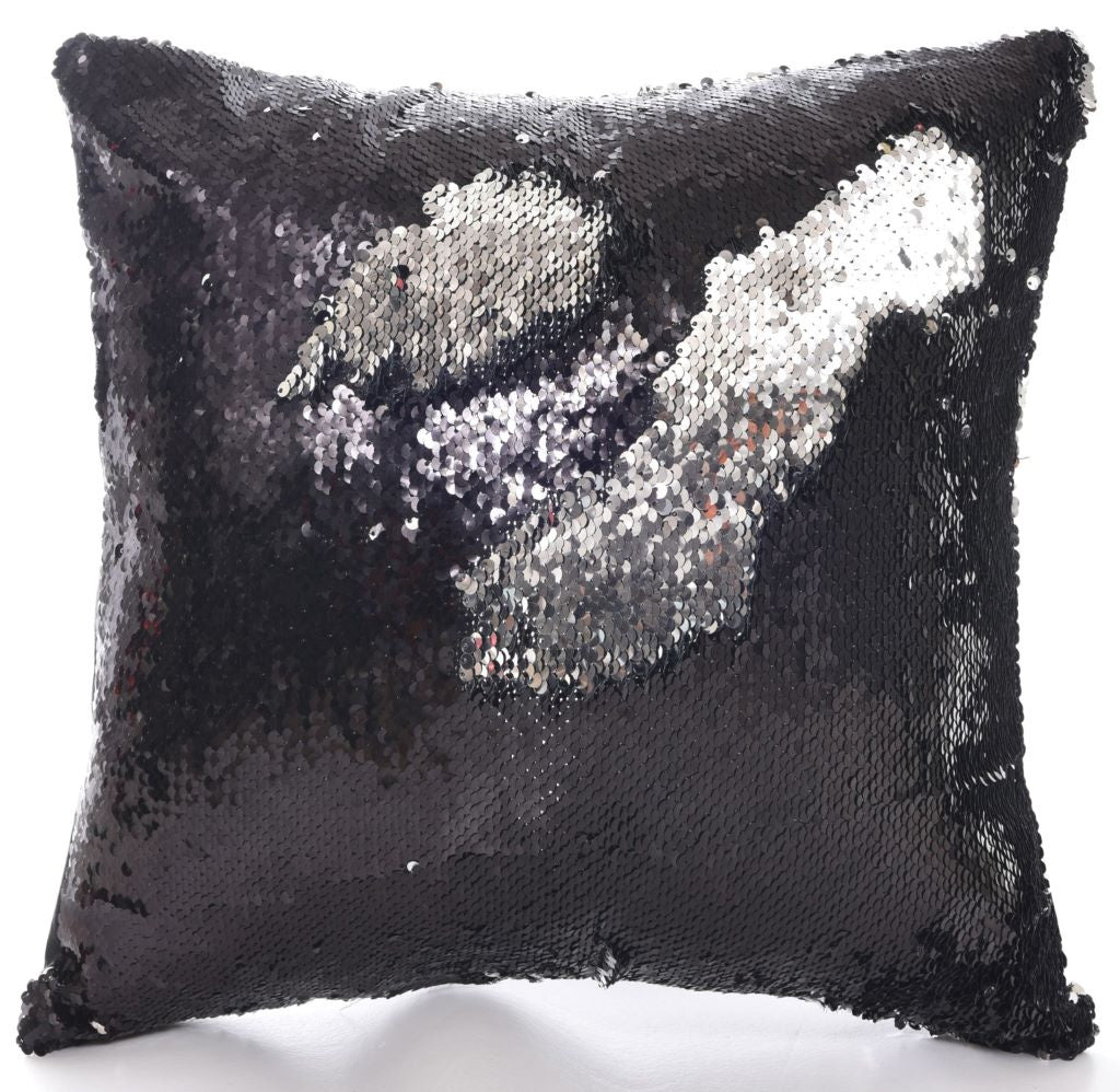 TWO TONE 55X55CM SEQUIN FILLED CUSHION COVERBLK/WHIBLK/WHI