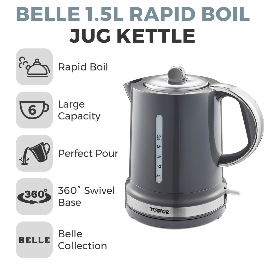 Tower Belle 3KW 1.5L Jug Kettle Graphite T10049GRP