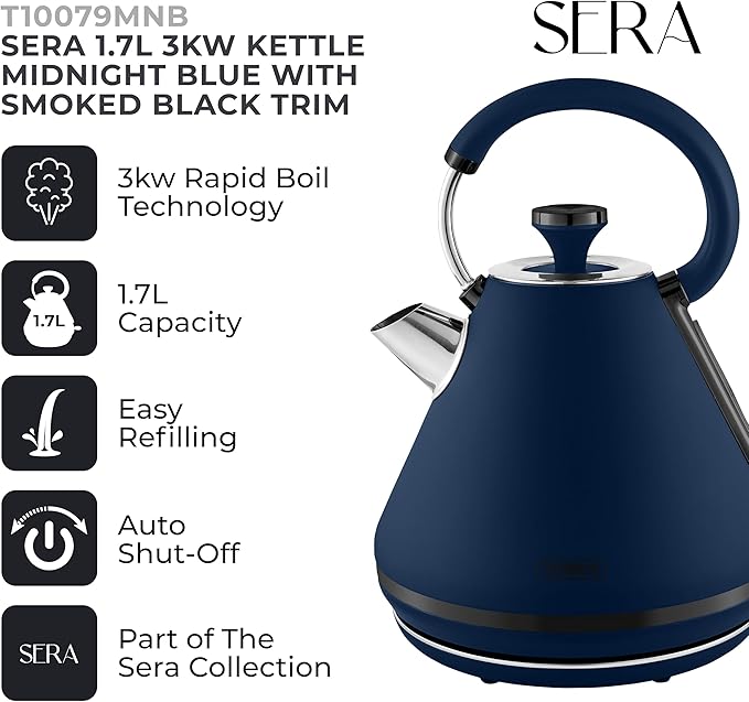 Tower Sera 1.7L 3KW Kettle Midnight Blue Smoked Black Trim T10079MNB
