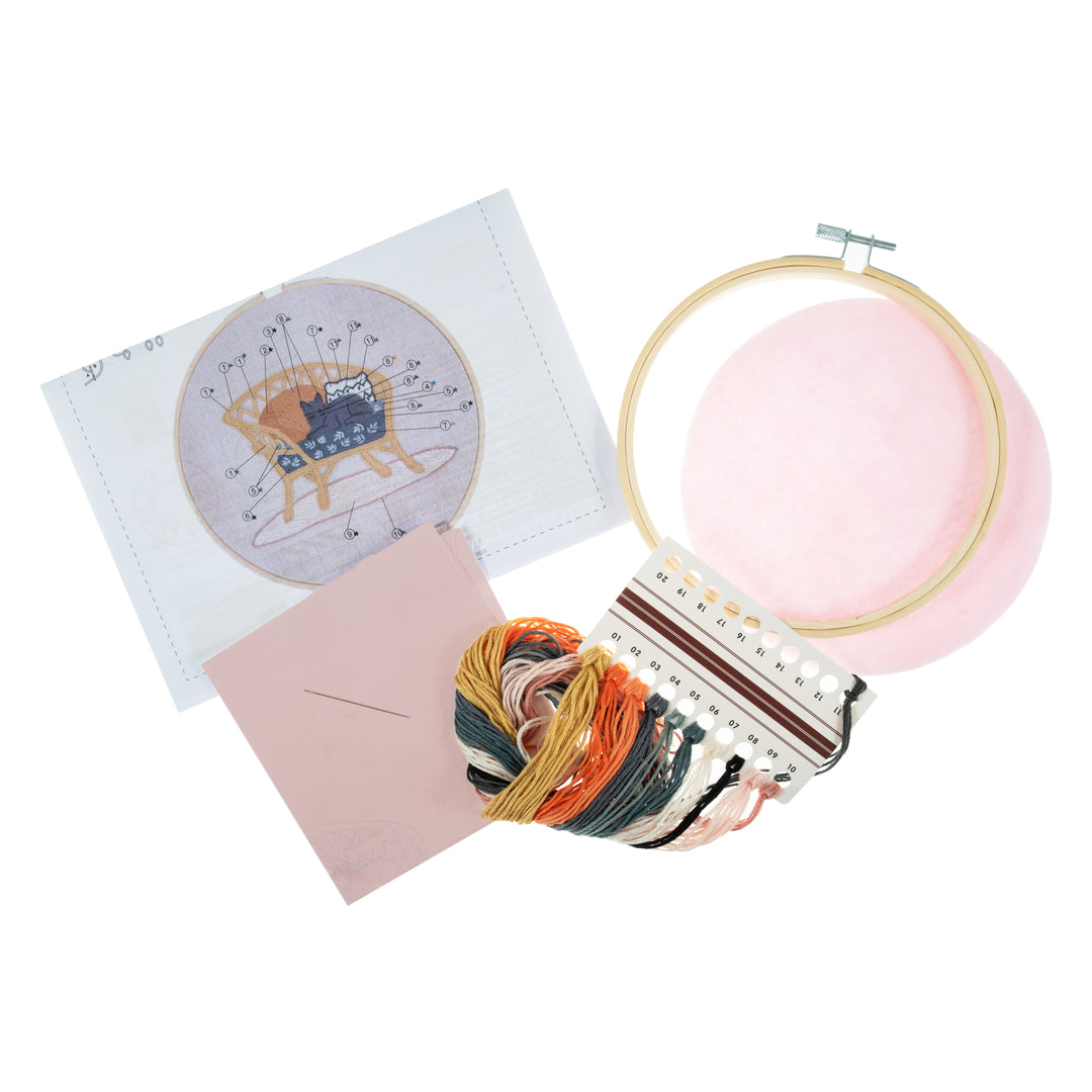 Embroidery Kit with Hoop: Cat On Sofa