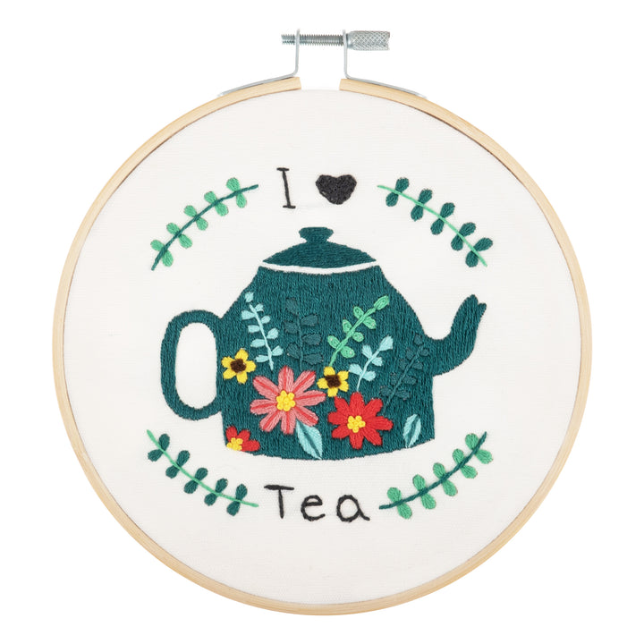 Embroidery Kit with Hoop: I Love Tea