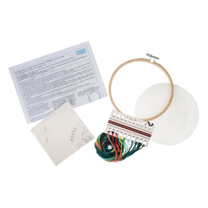 Embroidery Kit with Hoop: I Love Tea