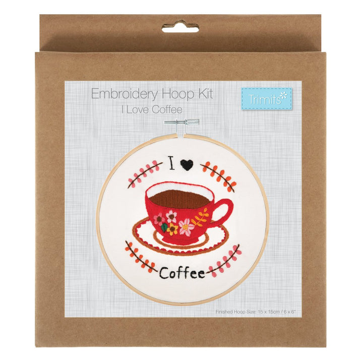 Embroidery Kit with Hoop: I Love Coffee