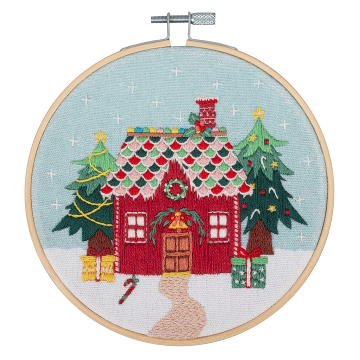 Embroidery Kit with Hoop: Christmas Cottage