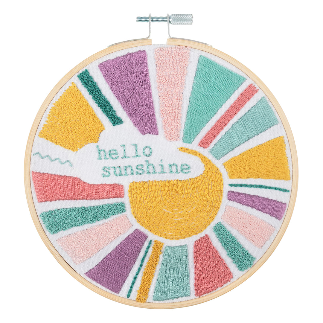 Embroidery Kit with Hoop: Rainbow Hello Sunshine