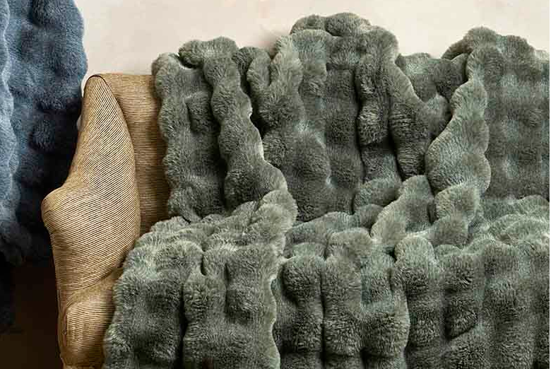 Eucalyptus green feather faux fur throw