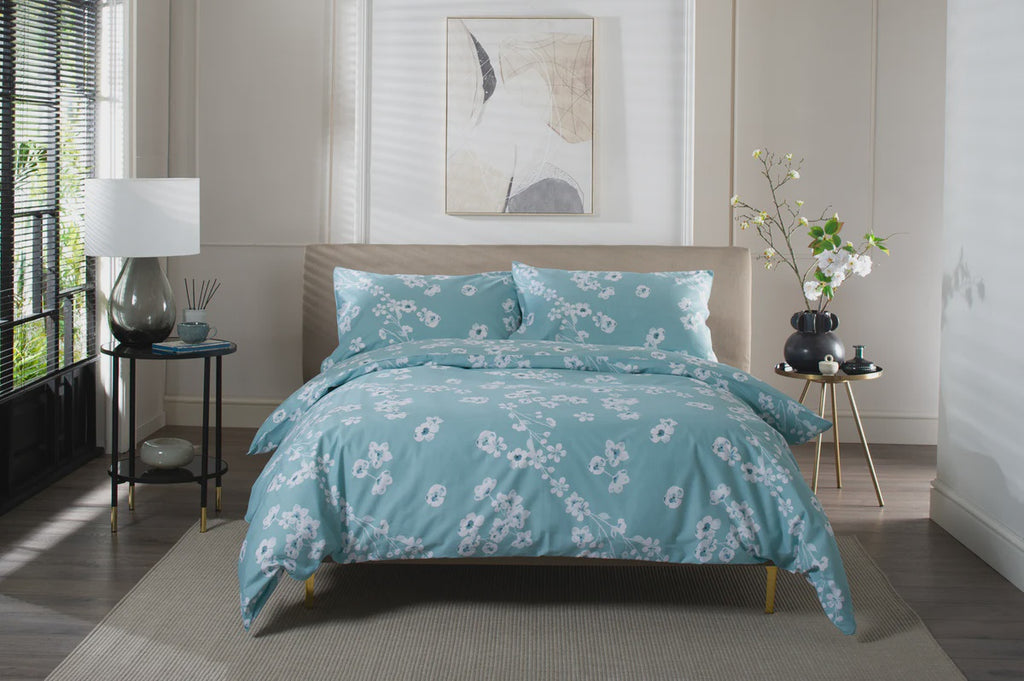 Petite Fleure Duvet Cover Set Duck Egg Double