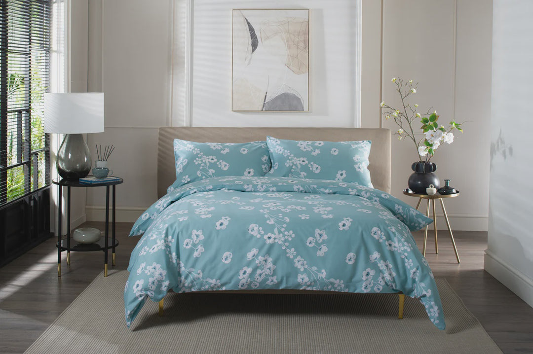 Petite Fleure Duvet Cover Set Duck Egg Kingsize
