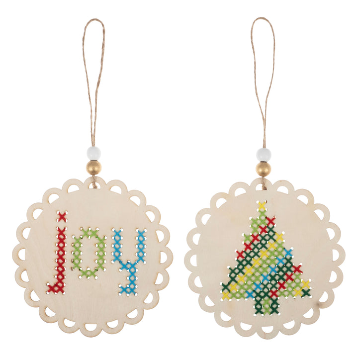 Cross Stitch: Pre-punched Wooden Shape: Joy & Tree
