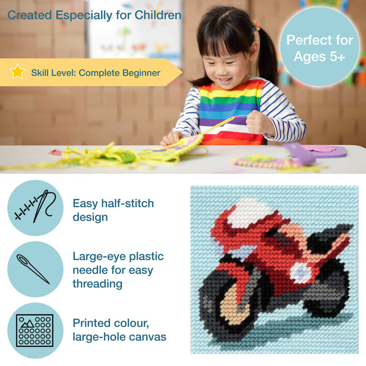 Half Stitch/Tapestry Kit: Children's: Motorbike
