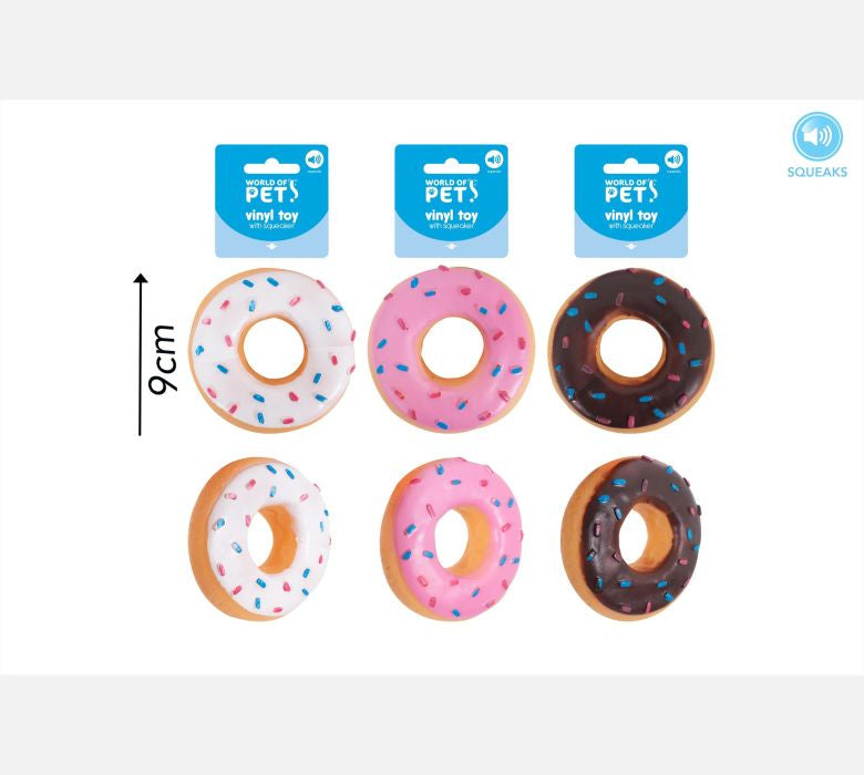 World of pets Squeaky Vinyl Donut Dog Toy 3 Colours
