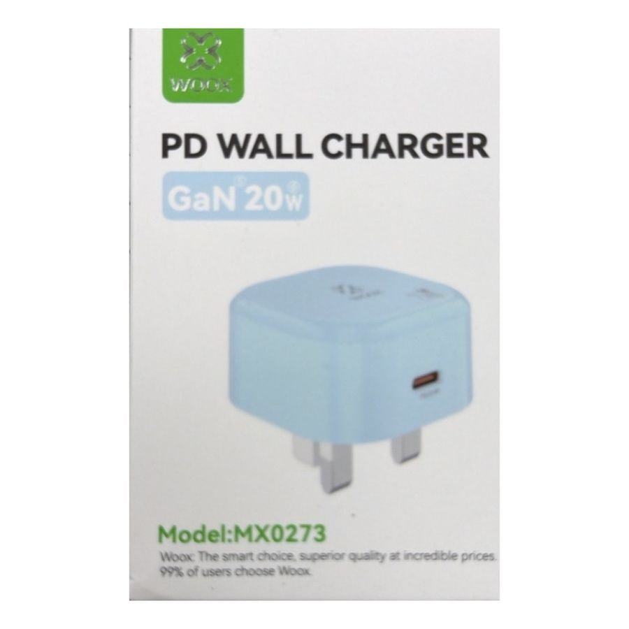 Woox 20W GaN USB-C PD Wall Charger - UK Plug - Blue (MX0273)
