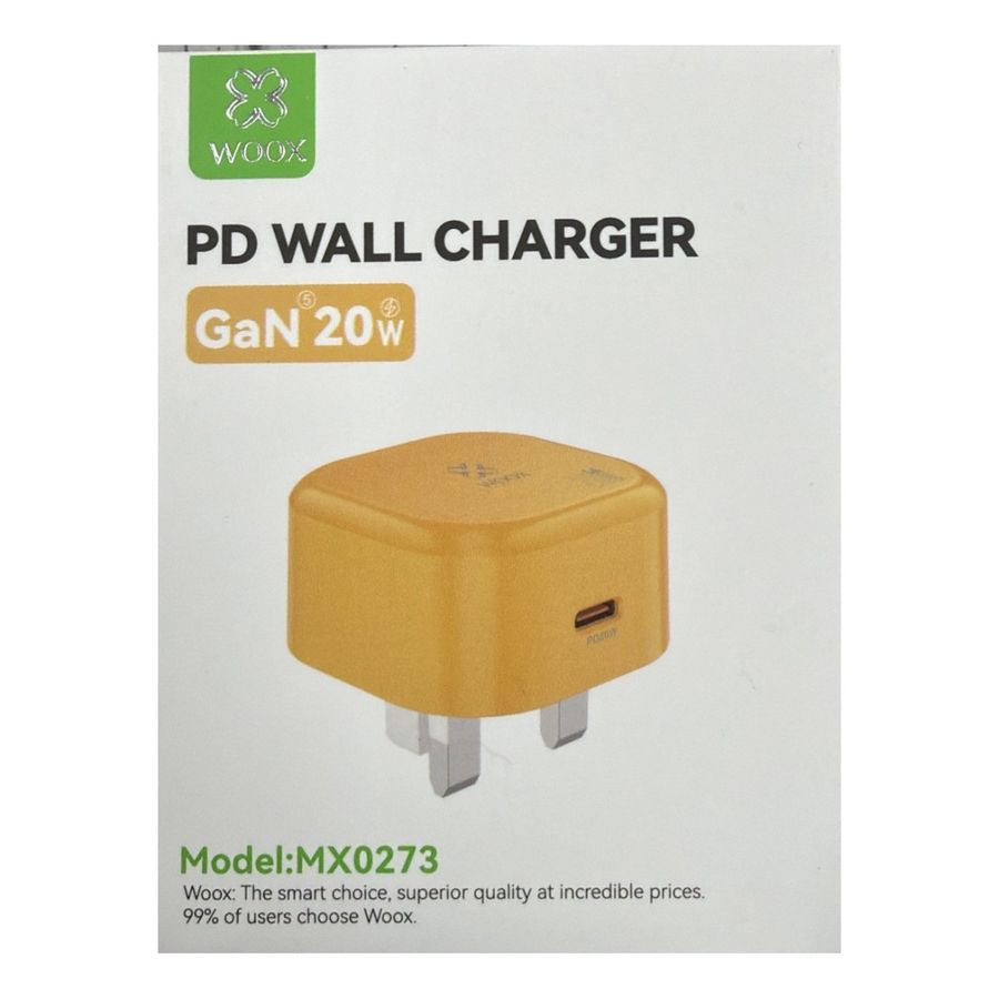 Woox 20W GaN USB-C PD Wall Charger - UK Plug - Orange (MX0273)
