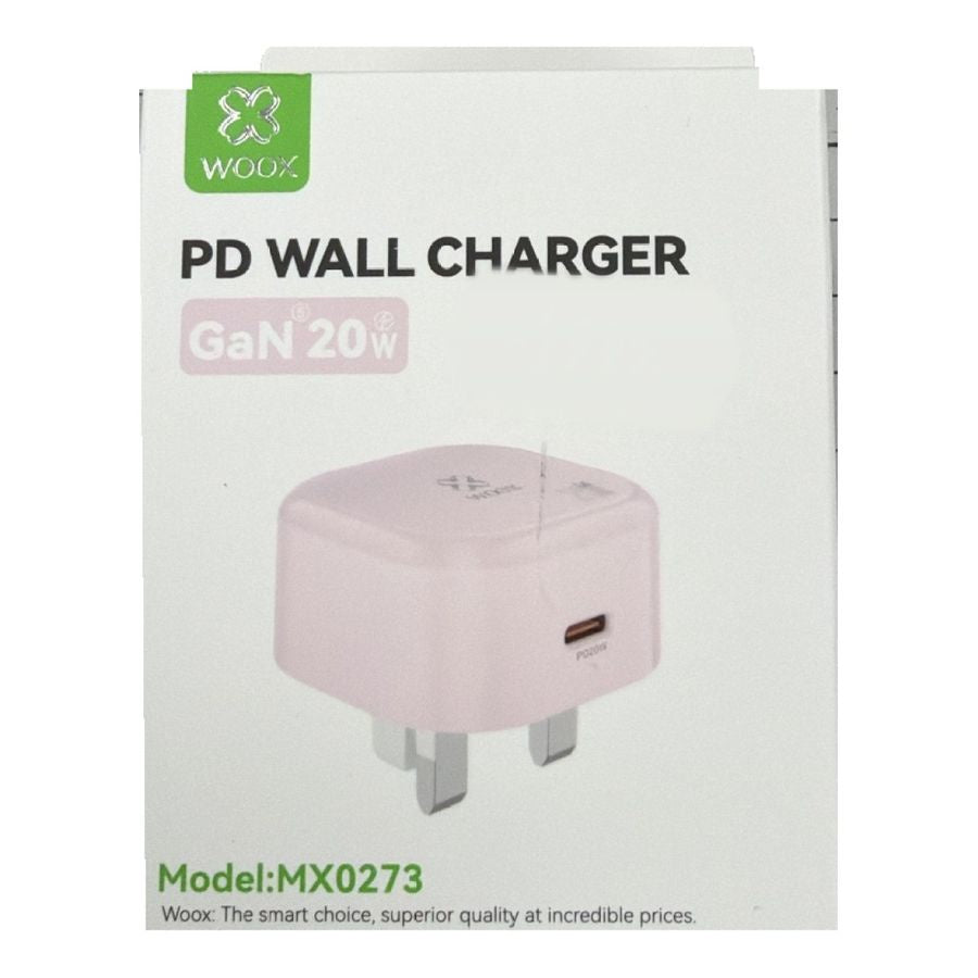 Woox 20W GaN USB-C PD Wall Charger - UK Plug - Pink (MX0273)
